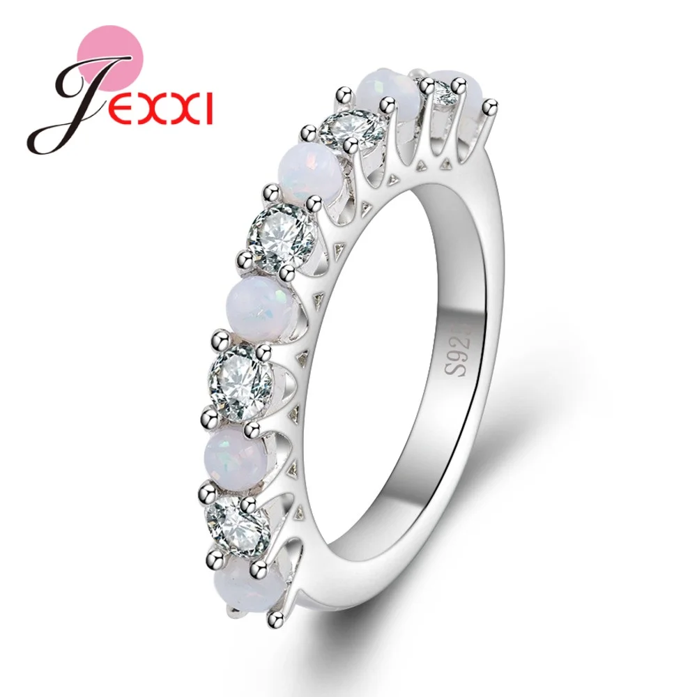 

Elegance Band Round Opal Crystals Stones Prong Setting 925 Sterling Silver Rings For Women Super Nice Wholesale Price