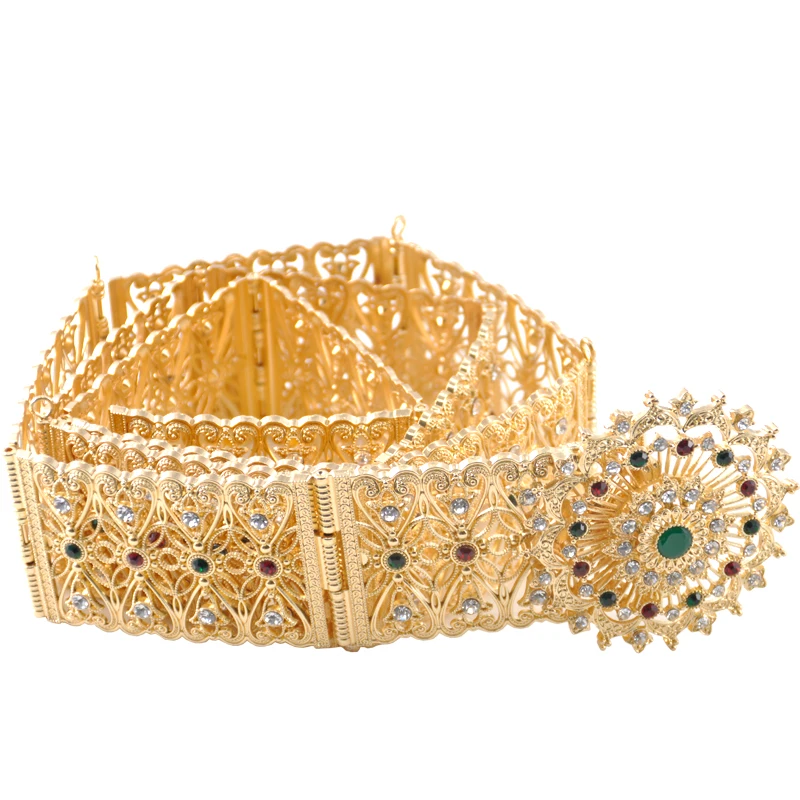 Elegant round crystal hollow flower metal belt designed for ladies wedding party custom dress jewelry belt