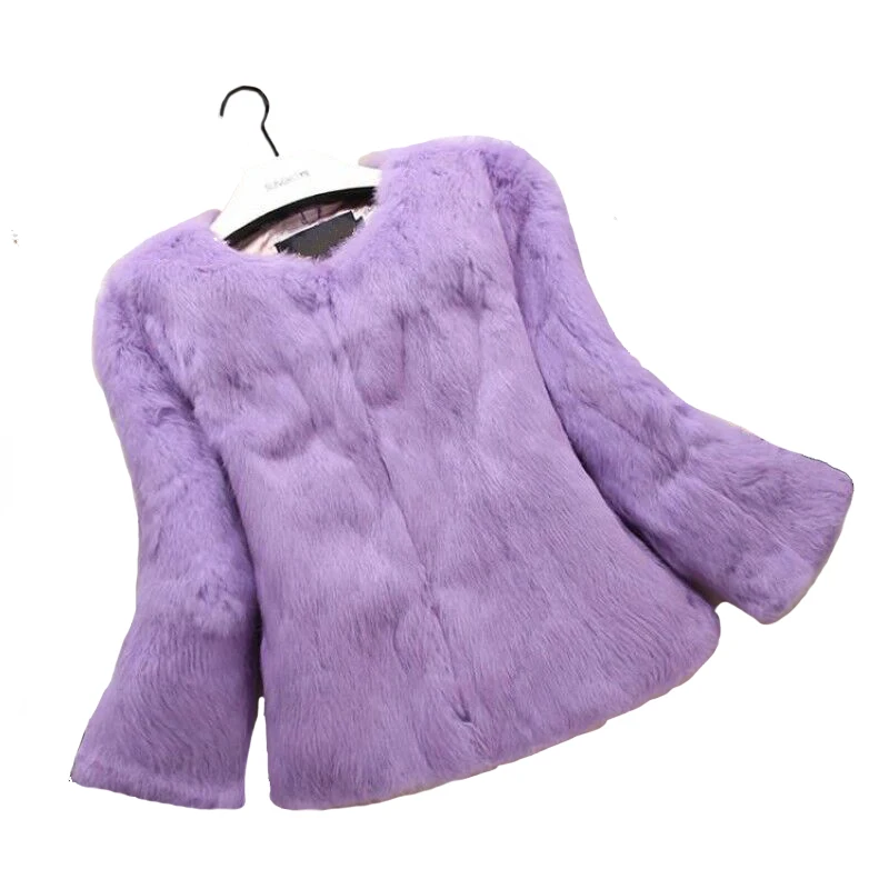 Lady Whole-skin Real Rabbit Fur Jacket Spring Autumn Women Short Outerwear Coats Lady Garment  VK1498