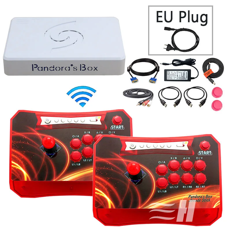 2P 2 red EU plug Pandora Box 6 1300 в 1 беспроводной игровой джойстик контроллер 2 игроков джойстик консоль может добавить 3000 игры fba mame ps1 3d игры - Цвет: 2P 2 red EU plug