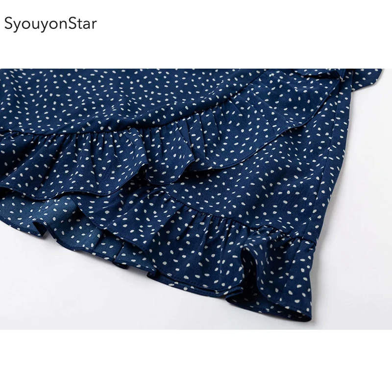 Женское платье с запахом youyonstar синее мини-платье v-образным вырезом и оборками