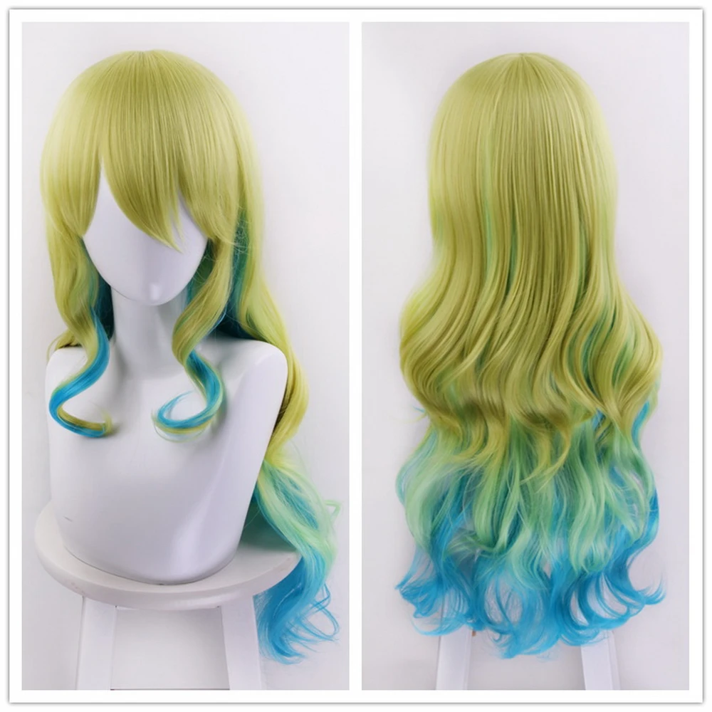 70cm New Arrival Anime Cosplay Wig Miss Kobayashi's Dragon Maid Lucoa Long Wavy Yellow Blue Ombre Hair Wigs For Women