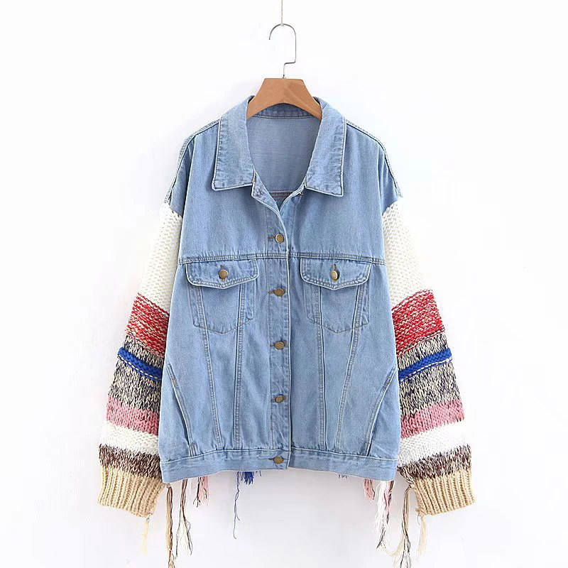 Женская хлопковая джинсовая куртка TEELYNN boho синяя шикарная комбинированная