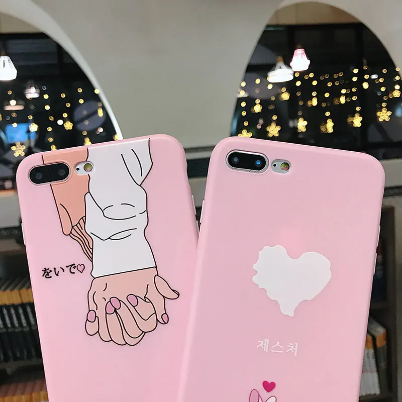 Boucho Fashion Holding Hands Print Pink Phone Case For iPhone 7 8 6 6s Plus Soft Silicone Cover Cases X XS MAX XR |