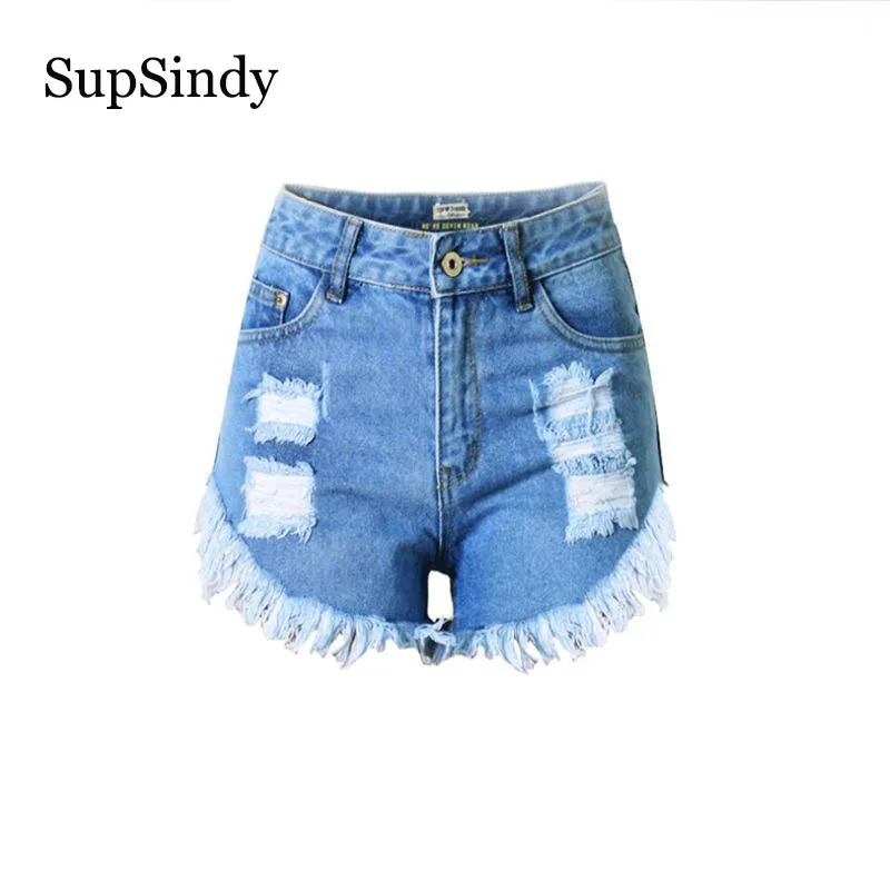 Женские короткие джинсы SupSindy винтажные джинсовые шорты с высокой талией и