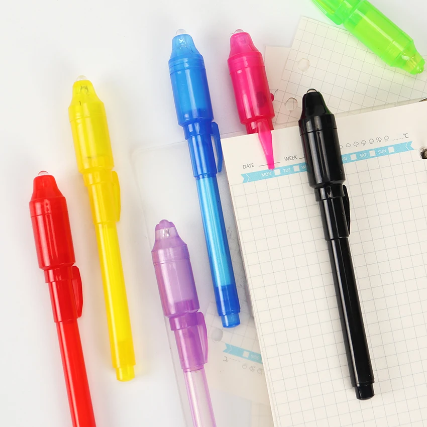 1 шт. креативный канцелярский светодиодный светильник er Pen Magic 2 в 1 УФ-черный светильник комбинированный школьный офисный рисунок невидимая чернильная ручка случайный