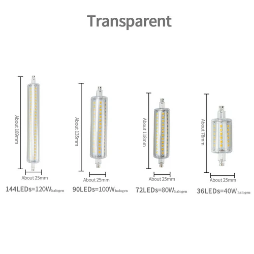 Transparent R7S Светодиодная лампа J78 J118 с регулируемой яркостью 78 мм 118 мм 135 мм 189 мм заменяет галогенный светильник 25 Вт 150 Вт 500 Вт AC 220 В 110 В лампада - Emitting Color: Transparent
