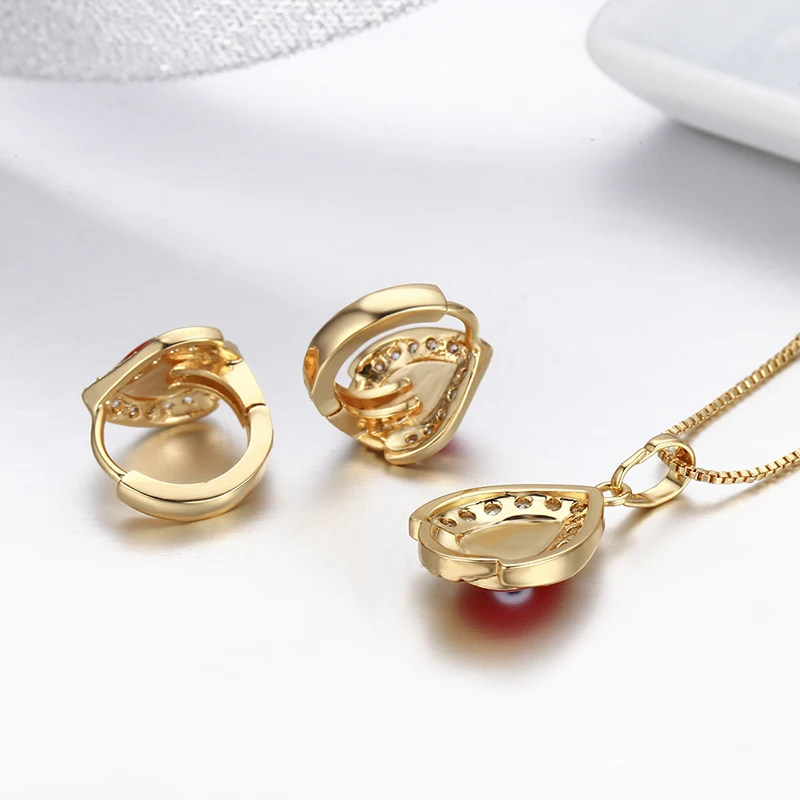 Yellow Gold Color Red Evil Eyes Paved CZ Teardrop Pendant Necklace Hoop Earrings Jewelry Sets for Womens Girls Kids Children|jewelry sets