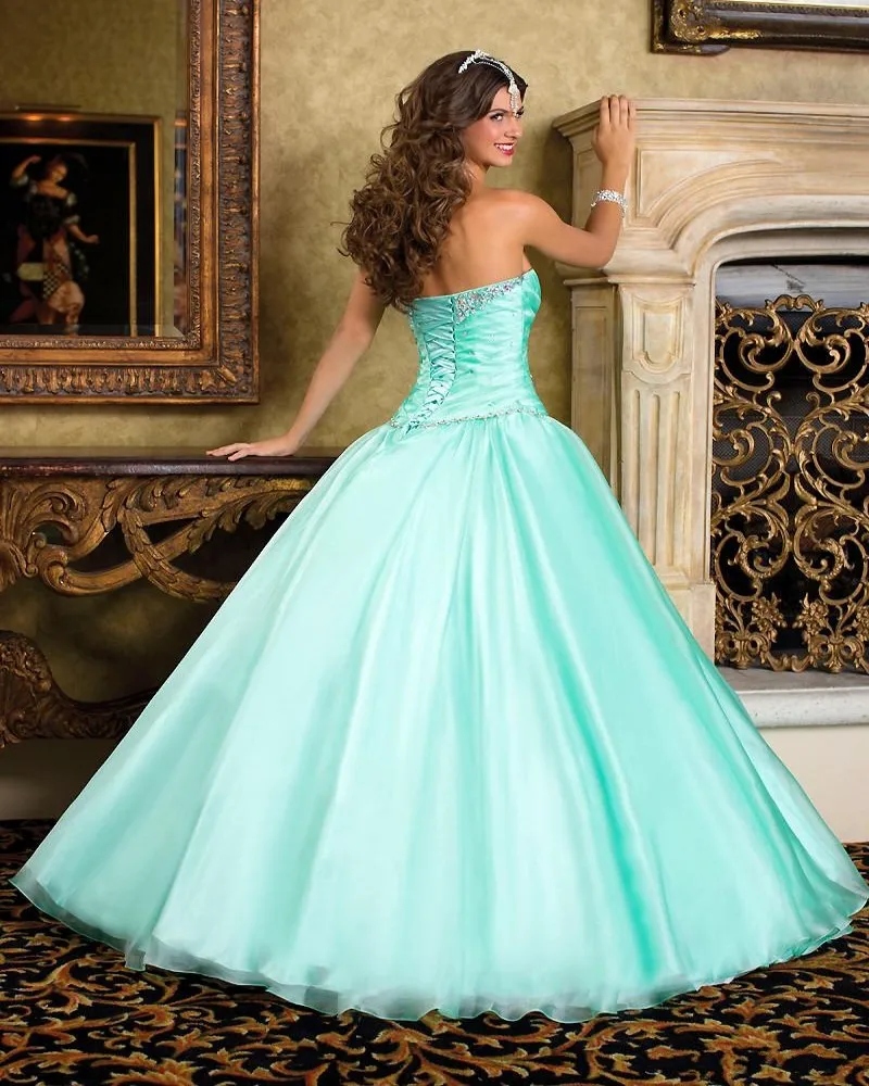 2016 Пром Платья Бальные Quinceanera Милая Ruched Органзы Бисером Сладкий 16 с Кристаллами