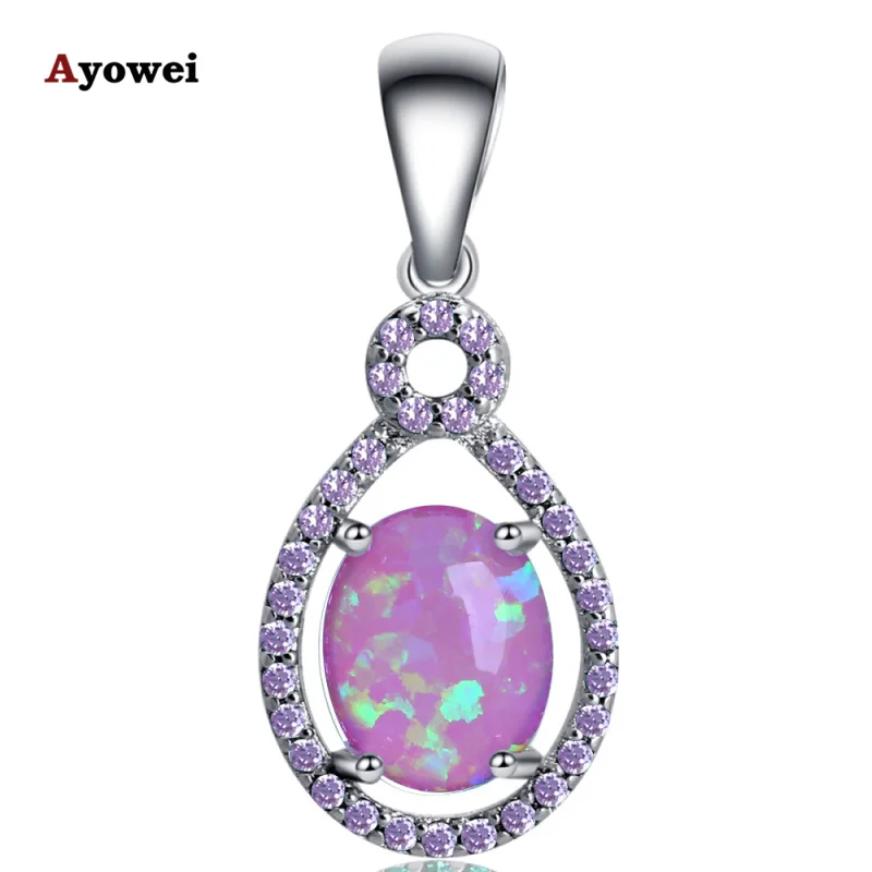 

Ayowei Einzigartiges Design pink Zircon Fashion Jewelry pink Fire Opal Silver fashion Necklaces Pendants for Women OPS730A