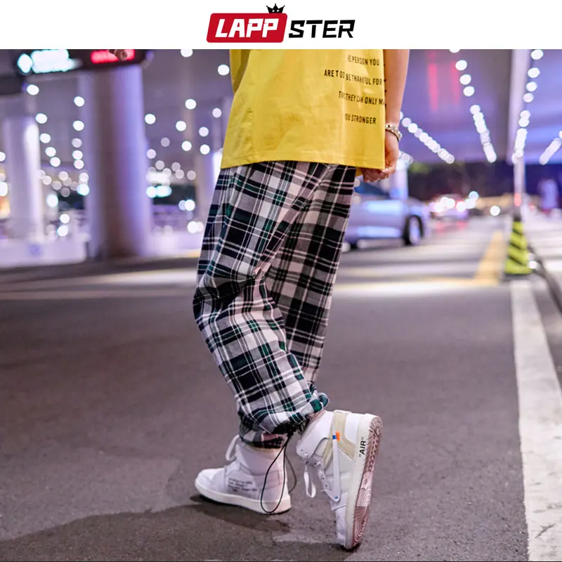 LAPPSTER мужские уличные клетчатые брюки для бега Pathchwork 2020 s Harajuku ремень хип хоп
