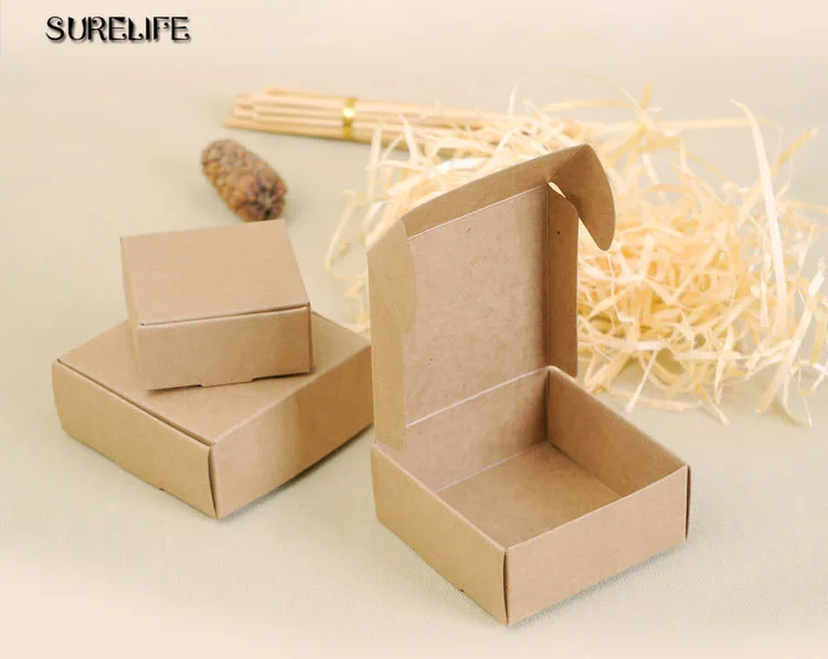 100 шт. маленькая подарочная упаковочная коробка из крафт-бумаги картонная ручной
