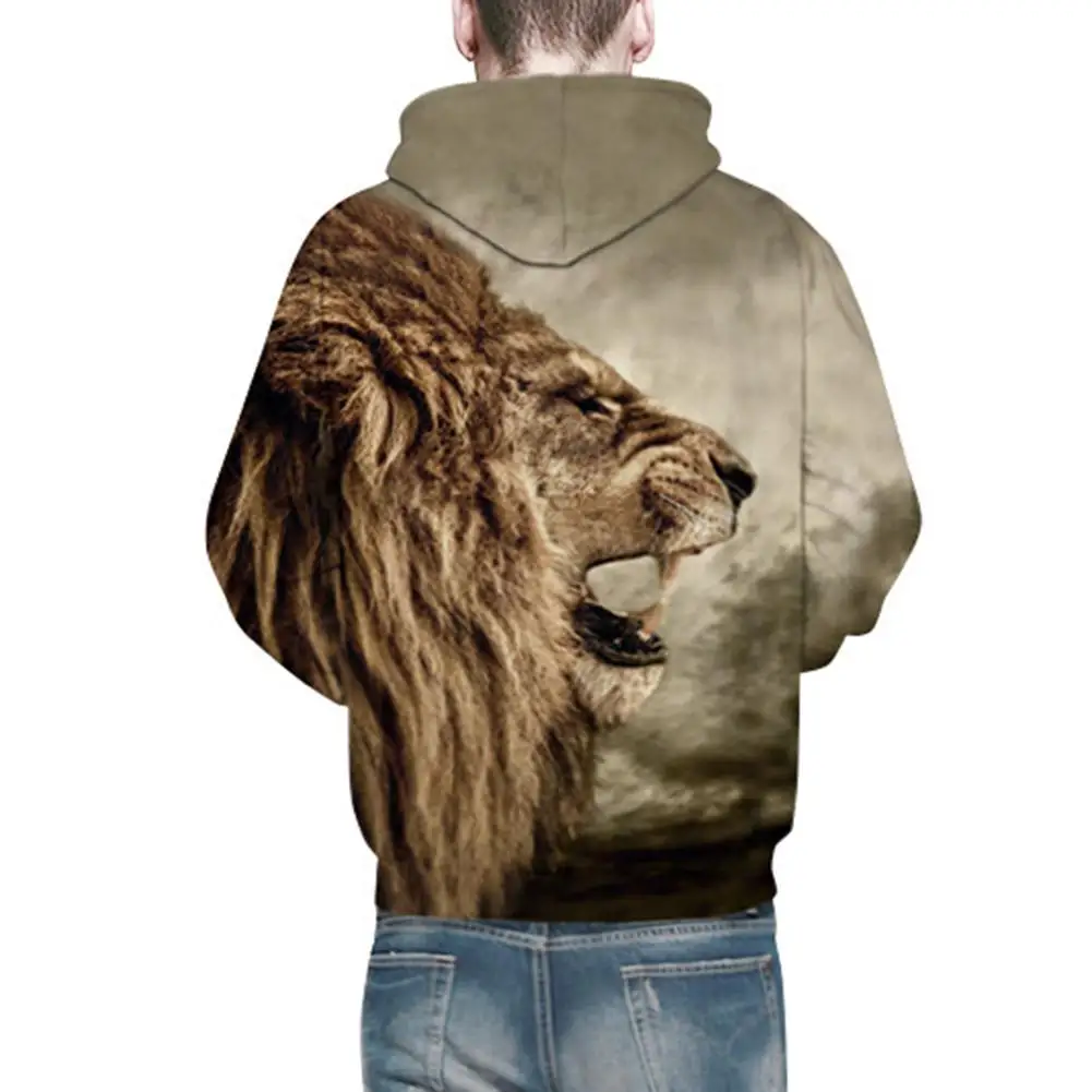 ZACOO Halloween 3D Lion Printed Hoodie Cool Animal Hooded Swearshirt Men/Women Pullover | Мужская одежда