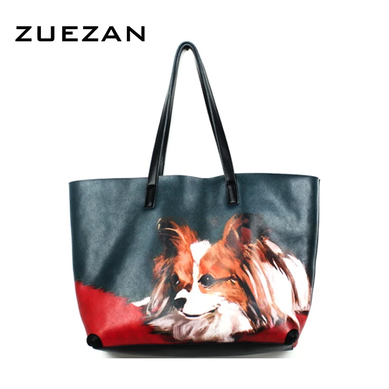 Сумка шоппер A310 женская из натуральной кожи набор больших сумок с рисунком щенка