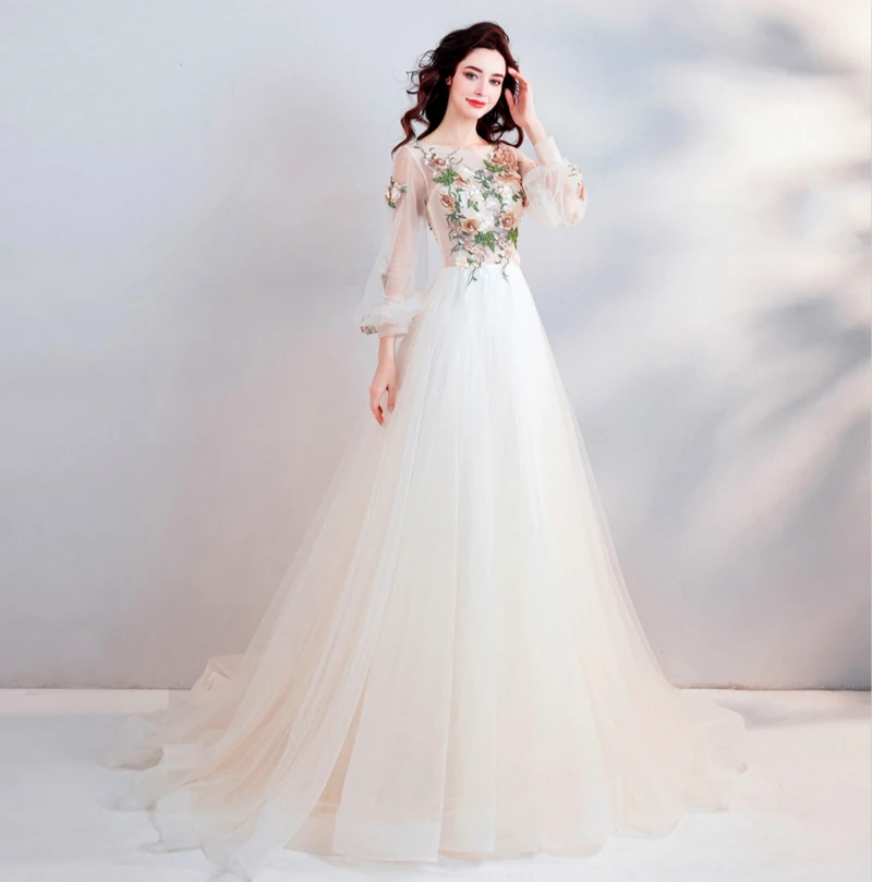 SSYFashion 2019 новое красивое вечернее платье светлое цвета шампанского с длинным