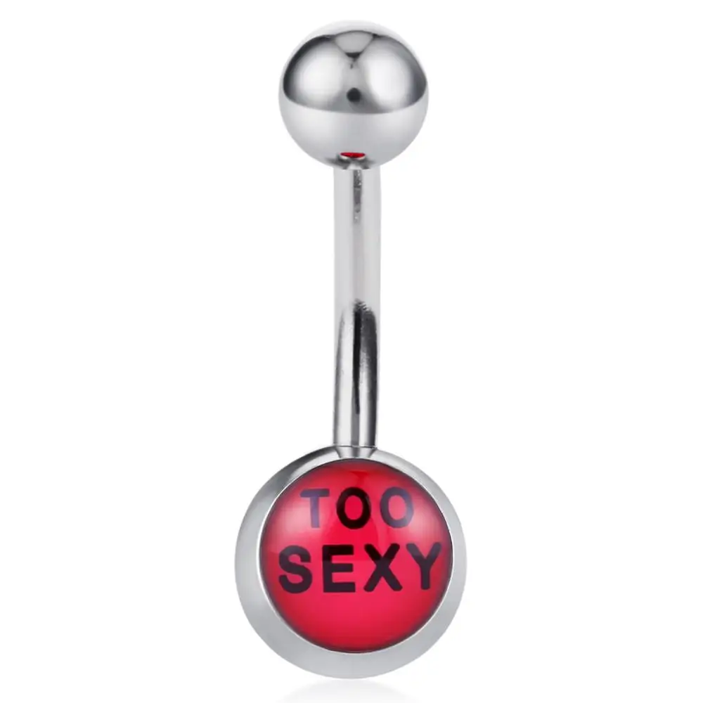 Too Sexy 1 шт., кольца из нержавеющей стали для пупка для женщин и девушек, Необычные слова, логотип, пупок, ювелирные изделия для пирсинга тела, металл, подарки, DQ120 - Окраска металла: Too Sexy