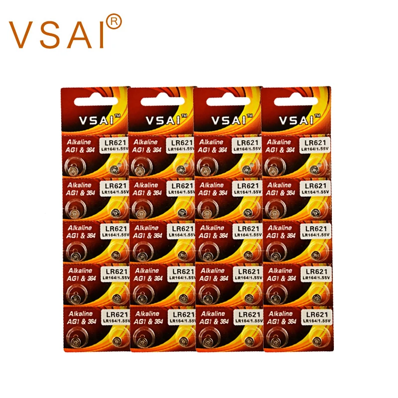 

VSAI 40pcs/4packs AG1 364 SR621 Alkaline Coin Cell Batteries For Watch Thermometer MP3 1.5V
