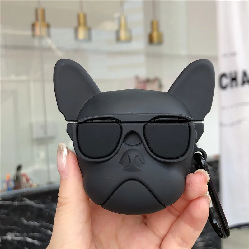 

For AirPods 2 Case Cute Cartoon Cool Glass Bulldog Earphone Case For Apple Airpods Soft Silicone Protect Cover Funda