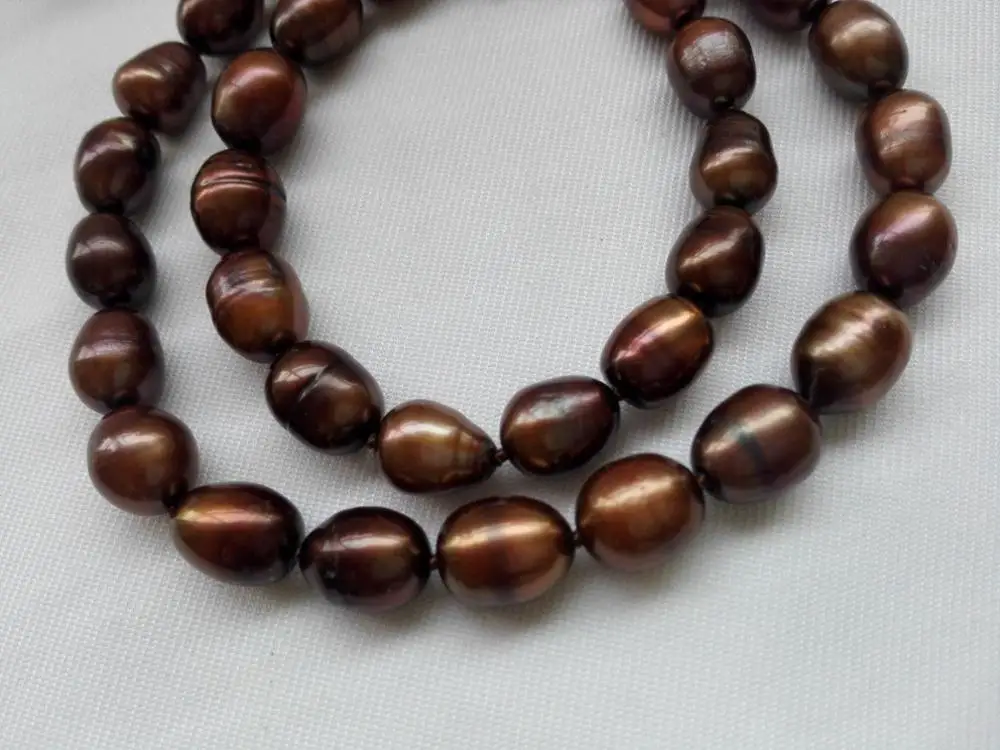 Ожерелье из натурального пресноводного жемчуга 9-10 мм кофейно-коричневое
