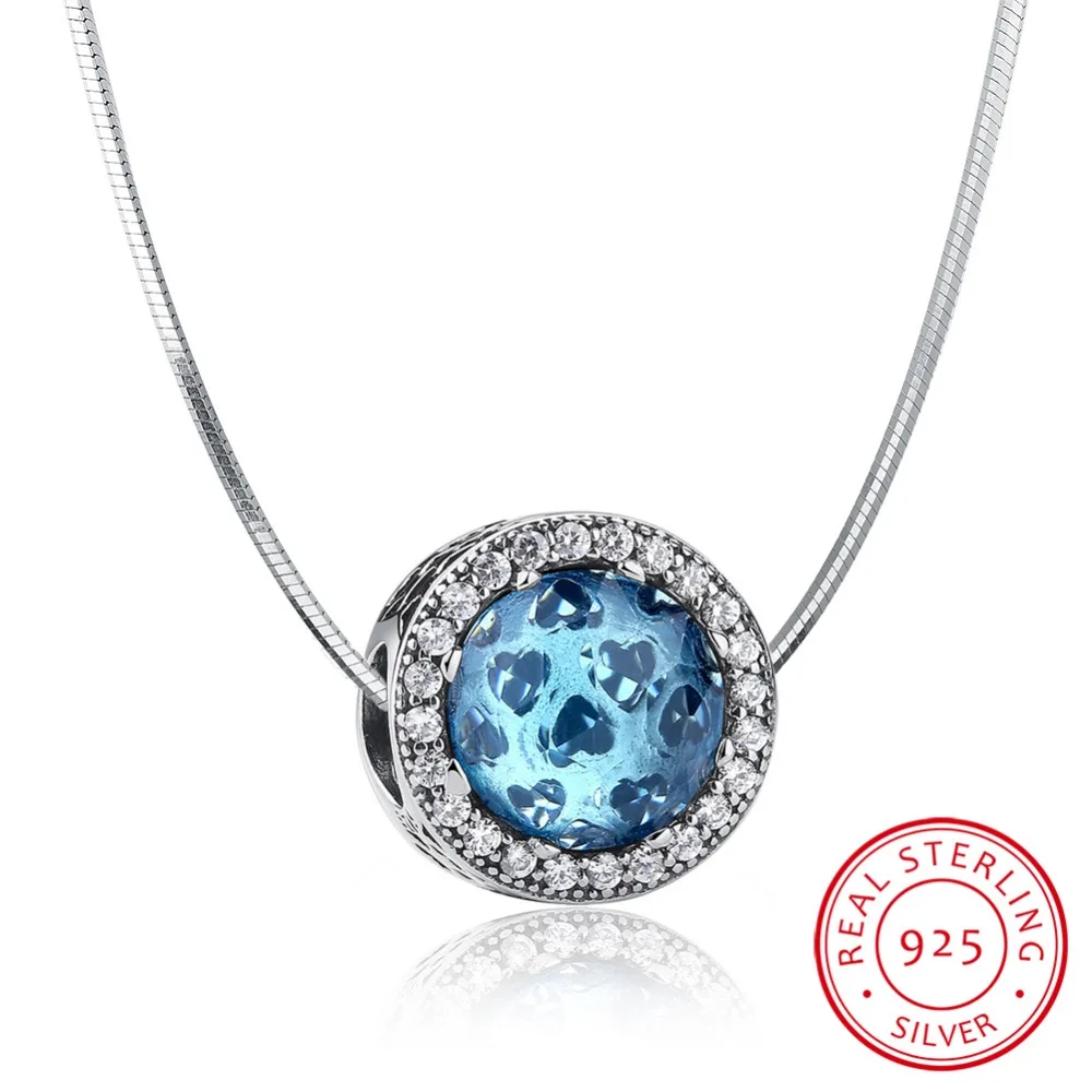 Подвеска из стерлингового серебра 925 пробы с сияющим сердечком Небесно-Голубой