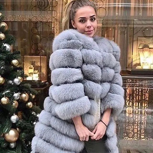 Съемная шуба из натурального меха 90 см съемная стильная синего лисьего с длинным