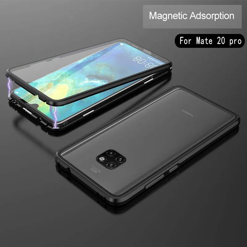 Двухсторонний чехол из закаленного стекла с магнитной адсорбцией для huawei mate 20 Pro P20 Pro Honor V20, металлический чехол с полной защитой корпуса