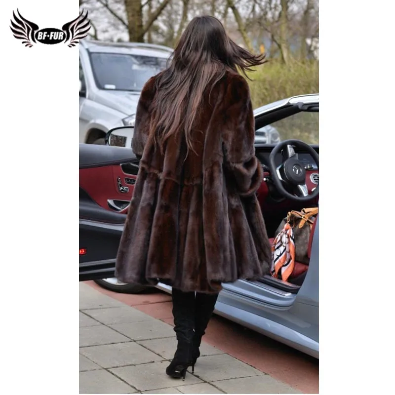 BFFUR 2022 Women Winter Real Mink Fur Coat Full Pelt Genuine Mink Fur Jacket Long Natural Fur Coats Woman Luxury Overcoat