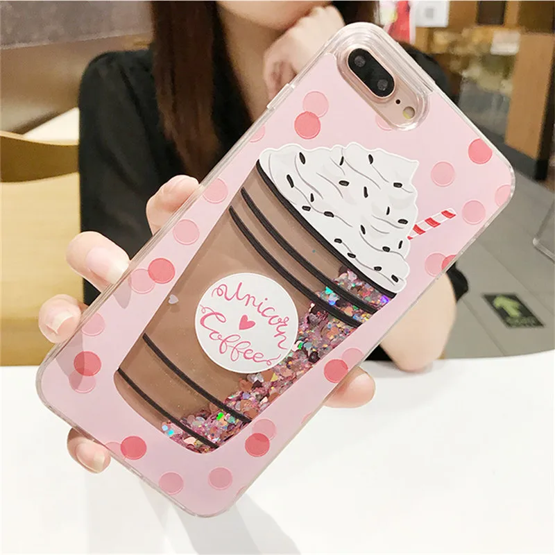 Ice cream Роскошный чехол с блестящими звездами и динамичным зыбучим песком для iPhone XR XS Max 8 7 6 6 6S Plus 5 5S SE милый чехол для бутылки с напитками и мороженым - Цвет: Ice cream