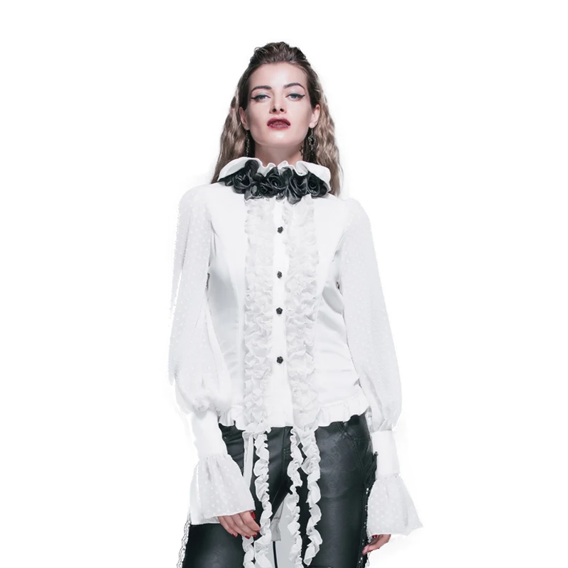 Женские рубашки в стиле стимпанк шифоновая блузка с длинным рукавом черная белая