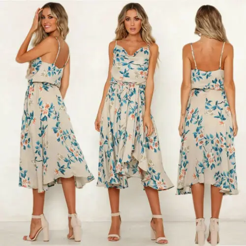 Женское летнее платье в стиле бохо с цветочным принтом вечернее пляжное