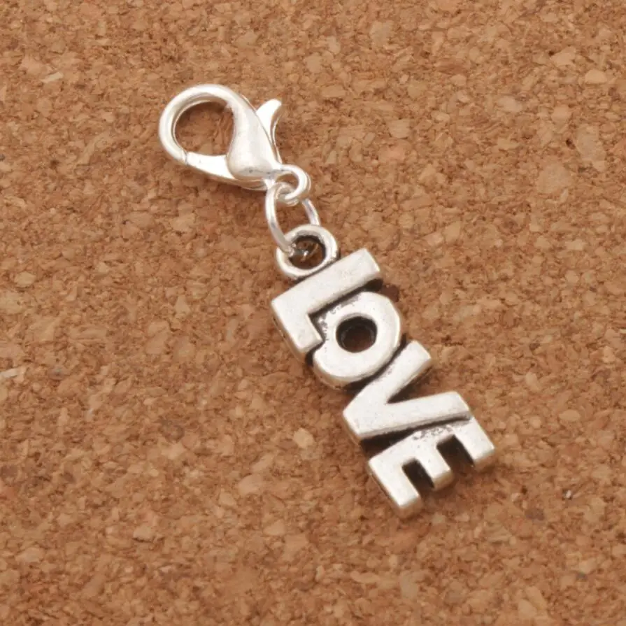 Бусины из цинкового сплава с застежкой карабином и надписью LOVE 7 8x34 8 мм 20 шт.|clasp