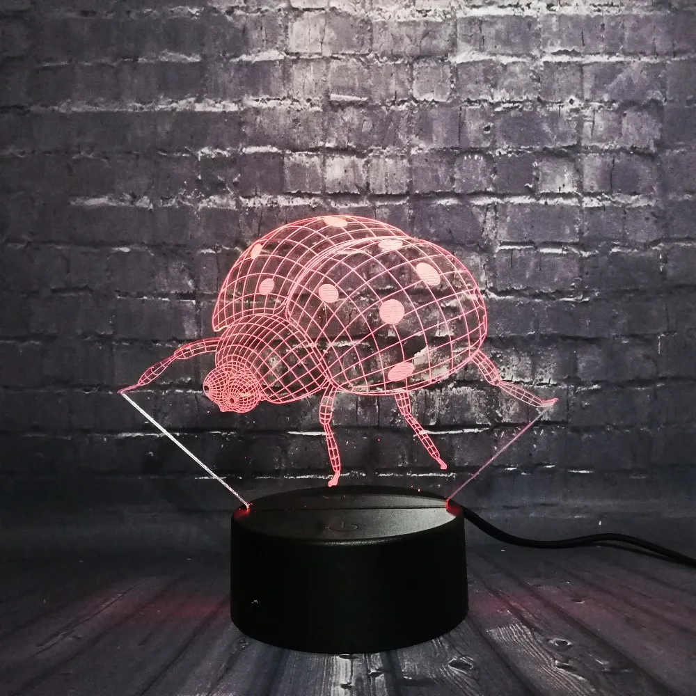 3D леди жук USB База Светодиодный Ночник светильник RGB украшение животное лампа