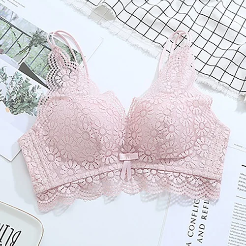 Pink GUMPRUN бесшовные сексуальные кружевные бюстгальтеры для женщин, беспроводной бюстгальтер пуш-ап с открытой спиной, бюстгальтер без косточек, сексуальное нижнее белье, комфортное дышащее нижнее белье - Цвет: Pink