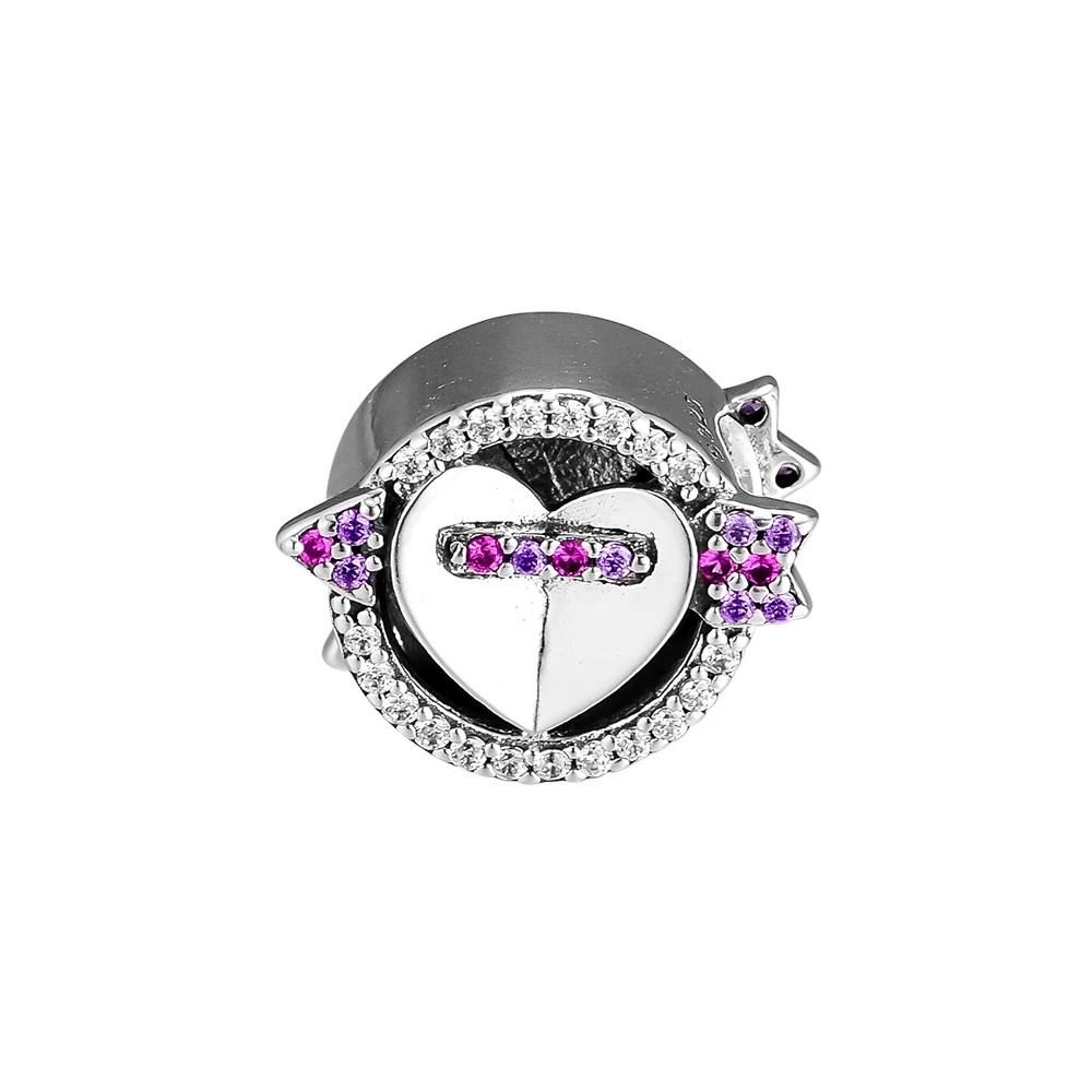 

Ювелирные изделия из серебра 925 пробы CKK, подходят для браслетов Pandora, подвеска со сверкающими стрелками и сердцем, оригинальные бусины с кра...