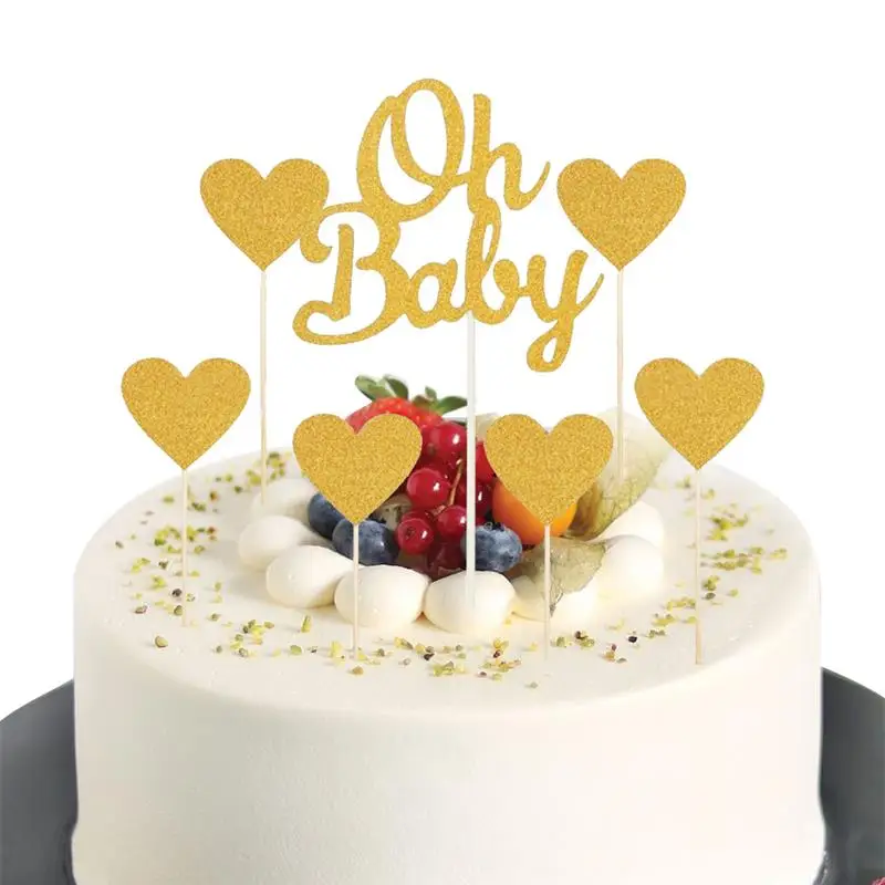 7 шт. торт Топпер блеск Oh Baby Love Сердце Форма Украшения для кексов пики капкейков