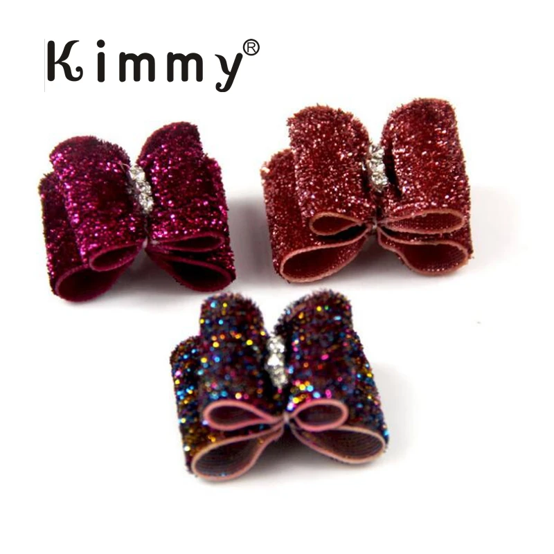 Маленькая блестящая розовая красная брошь ручной работы бант для собак
