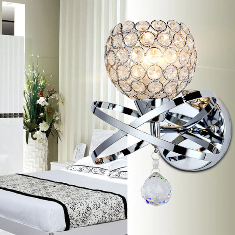 

Modern Simple K9 Crystal Silver spheroidal or open E14 LED Wall Lamp for Bedside Stair Restaurant Corridor lighting fixture