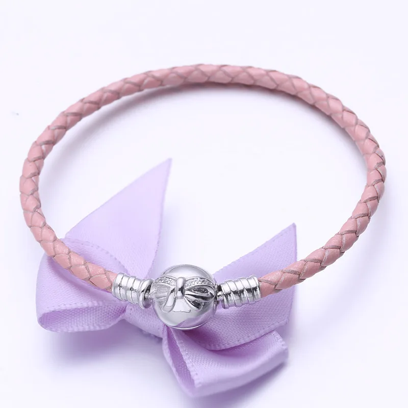 Браслеты из натуральной кожи розового цвета с цепочкой в виде змеи браслет