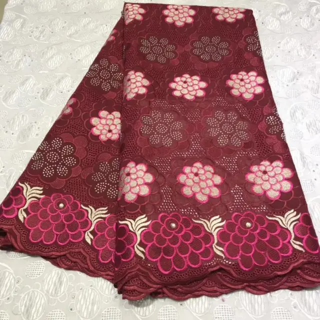 Кружевная ткань красного цвета в нигерийском стиле с бусинами 2019