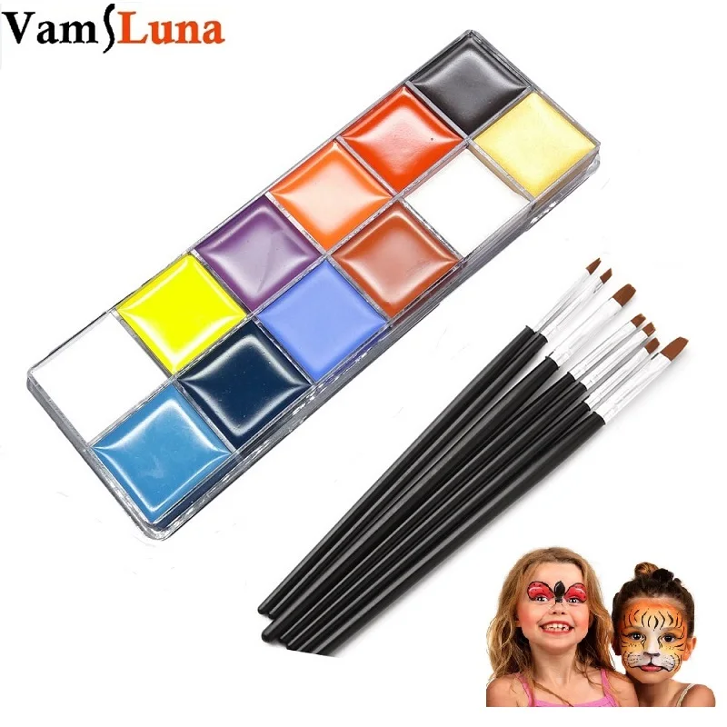 Краски грим для лица и тела: 12 цветов + 5 аппликатор|face paint|colorful face paintcolor |