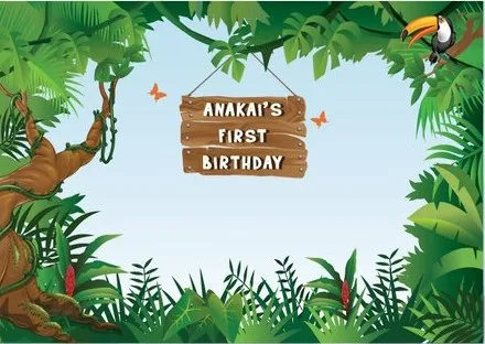 

Custom Animal Zoo Jungle Safari Tree First Birthday Parrot backgrounds Computer print party backdrop