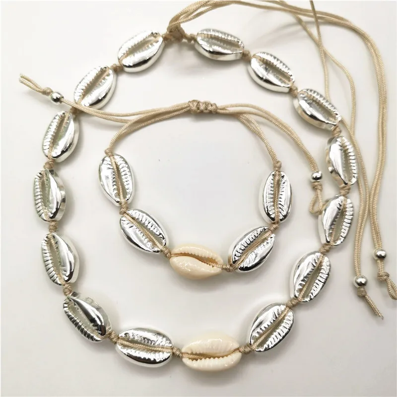 Женское колье чокер в виде раковины Cowrie роскошные золотистые/Серебристые бусы