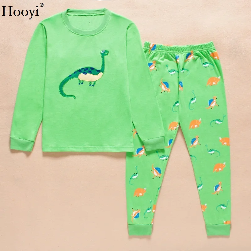 Hooyi Dino/Детские пижамы, хлопковые пижамы для мальчиков, комплекты детской одежды для сна, комплекты одежды для малышей, футболка с динозавром для 2, 3, 4, 5, 6, 7 лет