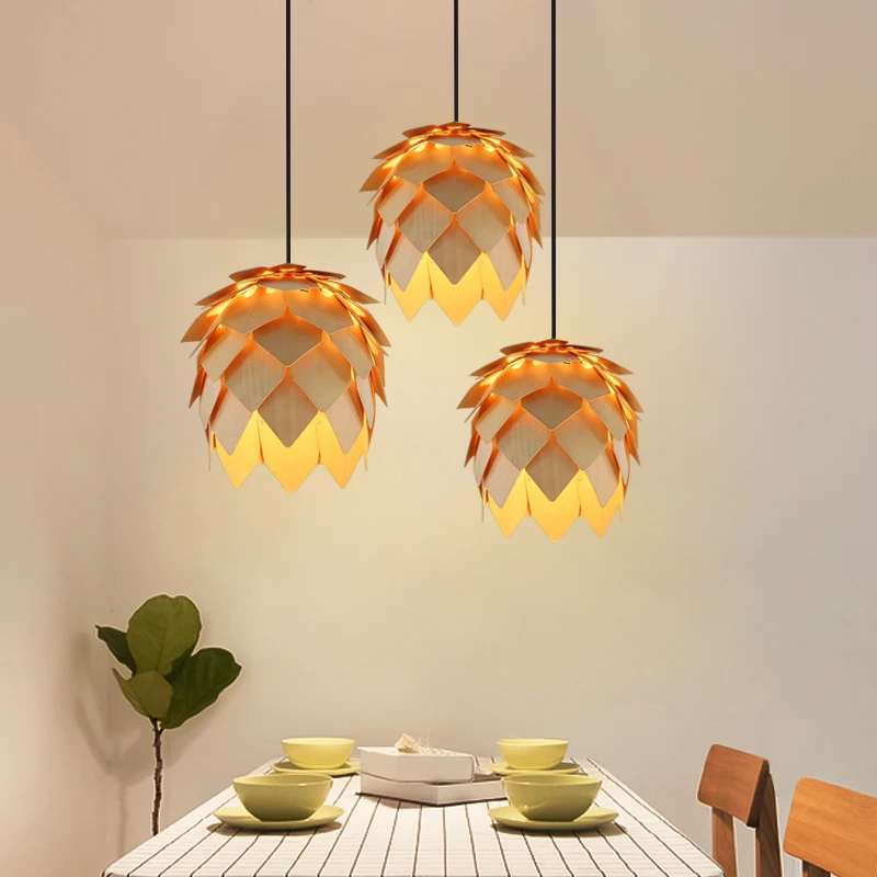 

Modern Art Oak Pine Cone E27 Pendant Lights Art Handmade Smart Puzzle Restaurant Bedroom Bar Cafe Fixtures Luminaire