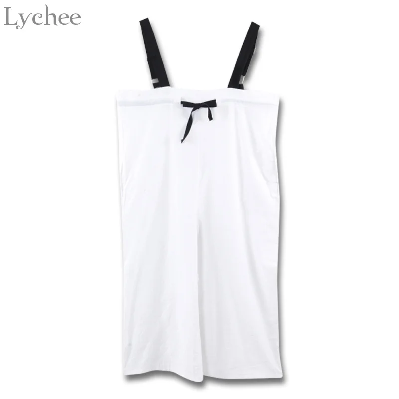 

Lychee Spring Autumn Women Playsuit Ruffle Bow Tie Sleeveless Casual Loose Overalls Rompers Nine Pants