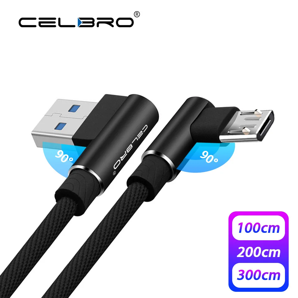 Кабель для быстрой зарядки Micro USB 2 а 90 градусов сотового телефона Android кабель 3 0