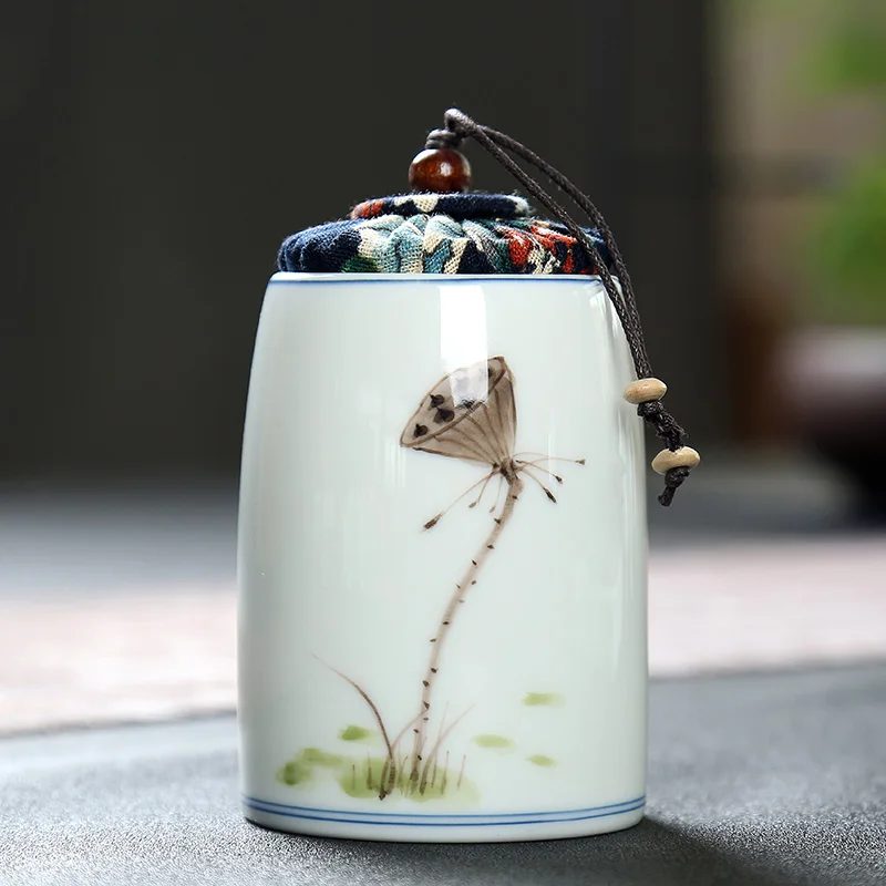 lotus flower Новинка, керамическая коробка для хранения чая, банка для чая 6*9,4 см, банка для конфет для кофе, арахиса, сухофруктов, деликатная коробка для хранения специй для кухни - Цвет: lotus flower