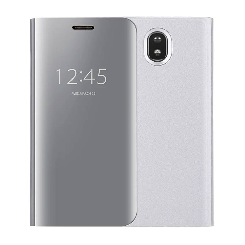 Asuwish откидная крышка кожаный чехол для Samsung Galaxy J7 J5 J3 j730f j530f Clear View чехол для телефона ЕС Евразийского версия - Цвет: Silver
