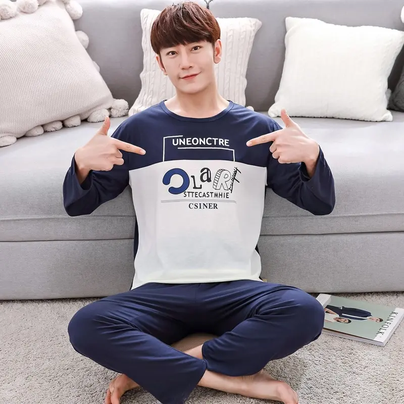 2019 Spring Autumn Thin Cotton Casual Striped Pajamas Sets for Men Long Sleeve Pyjama Sleepwear Homewear male Loungewear Clothes | Мужская