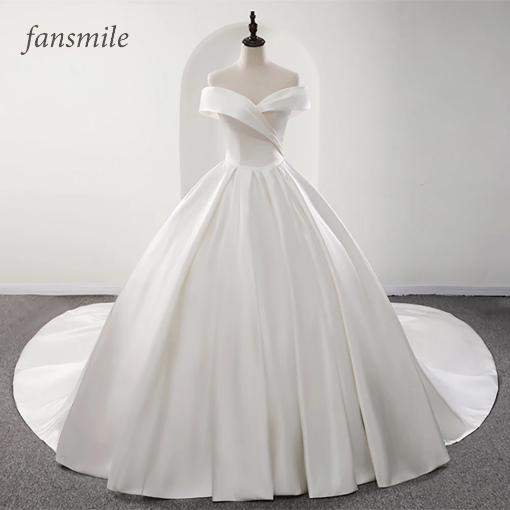 Женское блестящее Атласное Бальное Платье Fansmile свадебное платье размера плюс